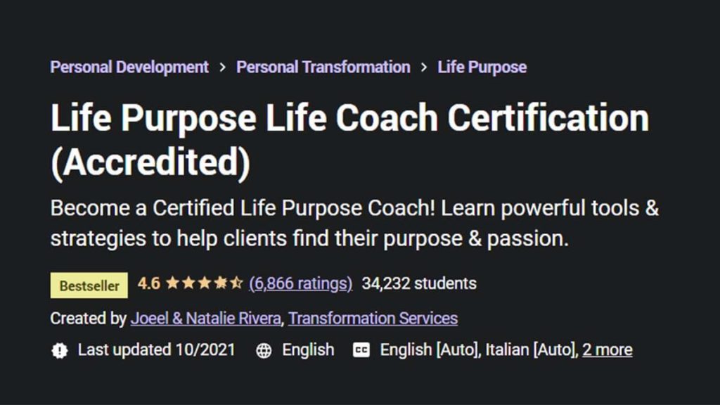 Best for Finding Direction in Life: “Life Purpose Life Coach Certification”