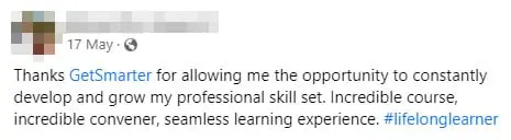 Facebook review of GetSmarter from a student who took a Stanford medicine course