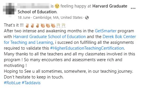 Online review of GetSmarter on Facebook