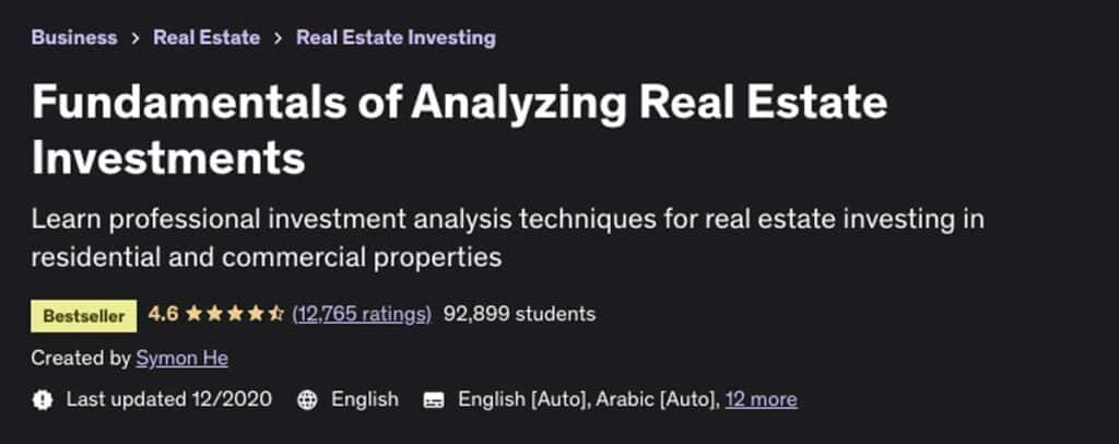 Screenshot of the course page for Fundaments of Analyzing Real Estate Investments