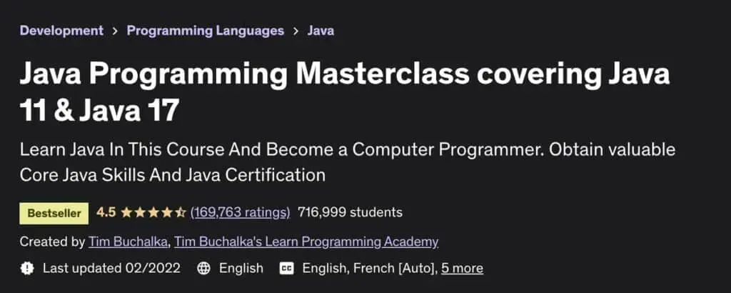 Best for Certification Prep: Java Programming Masterclass for Software Developers (Udemy)
