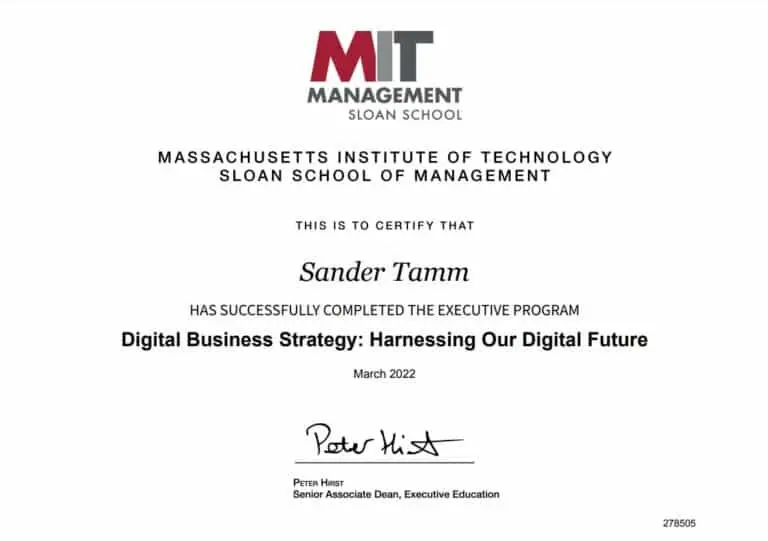 MIT Digital Business Strategy certificate example