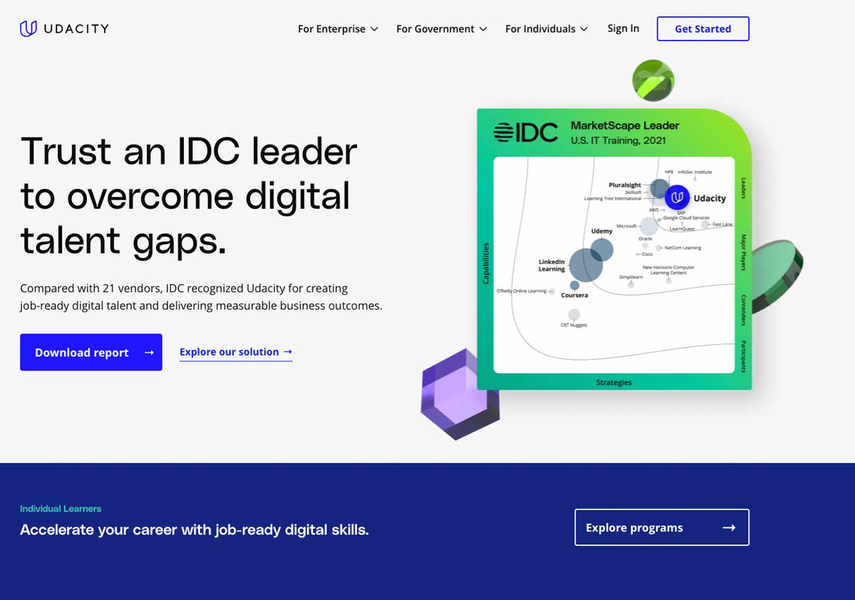 Screenshot of the Udacity homepage in 2023