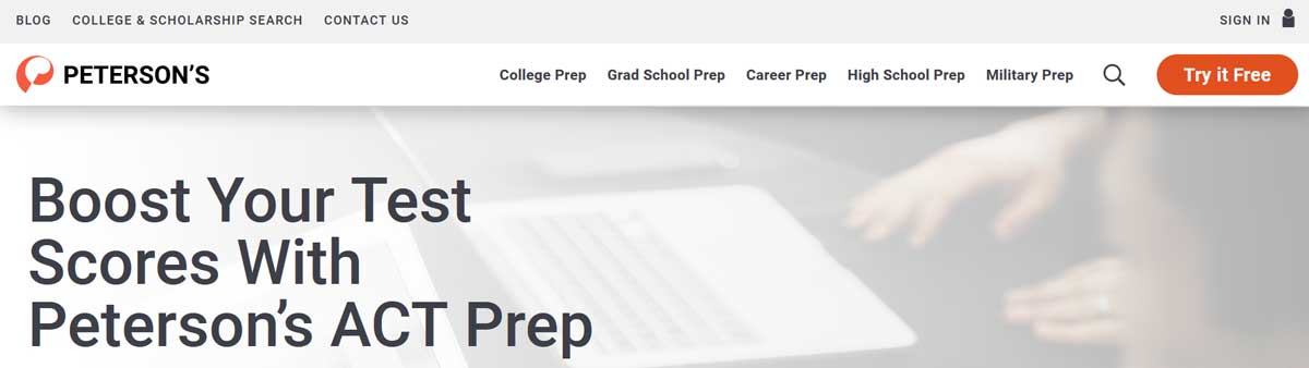 Screenshot of Peterson's ACT prep courses