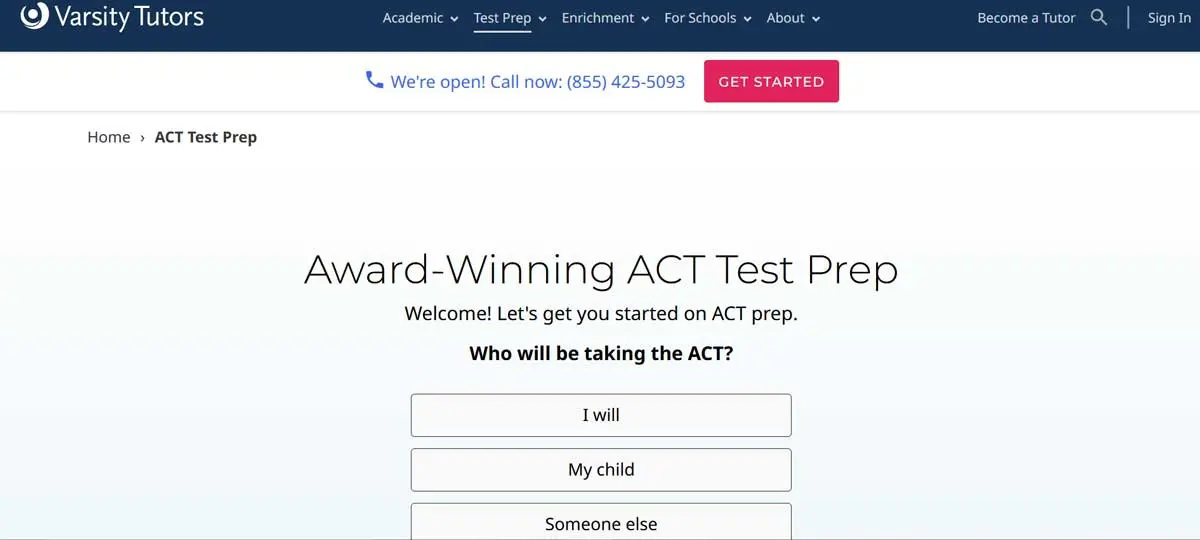 Best for Tutoring: Varsity Tutors ACT® Test Prep