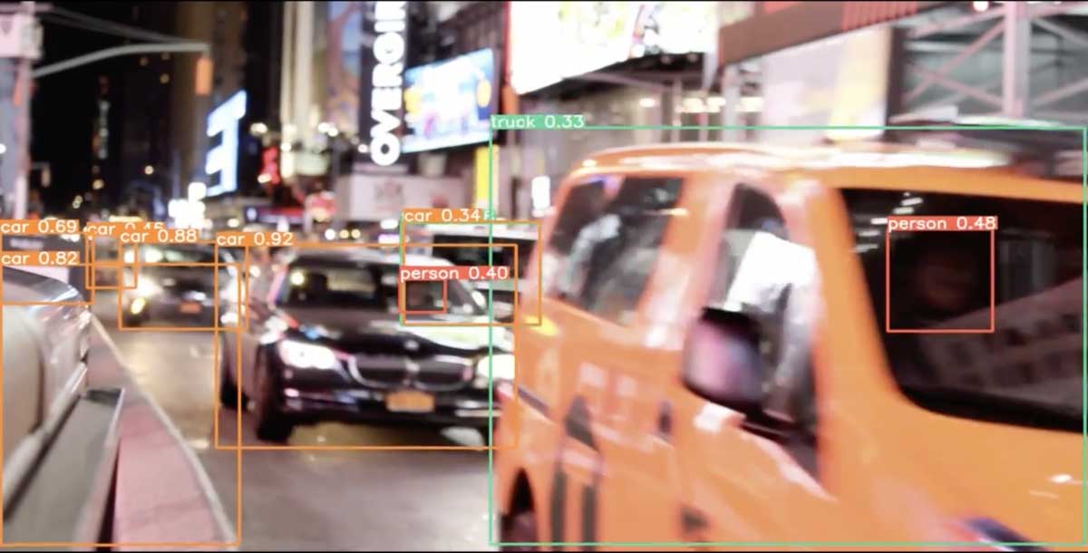 Bounding boxes for object recognition applied to cars.