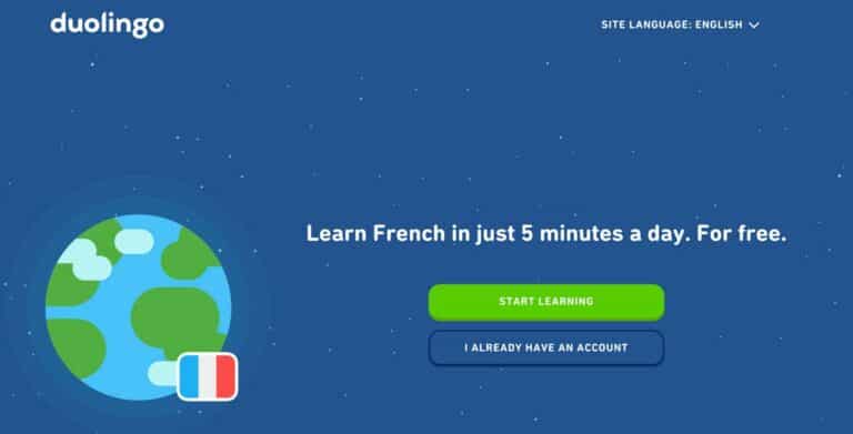Screenshot of the Duolingo homepage for French