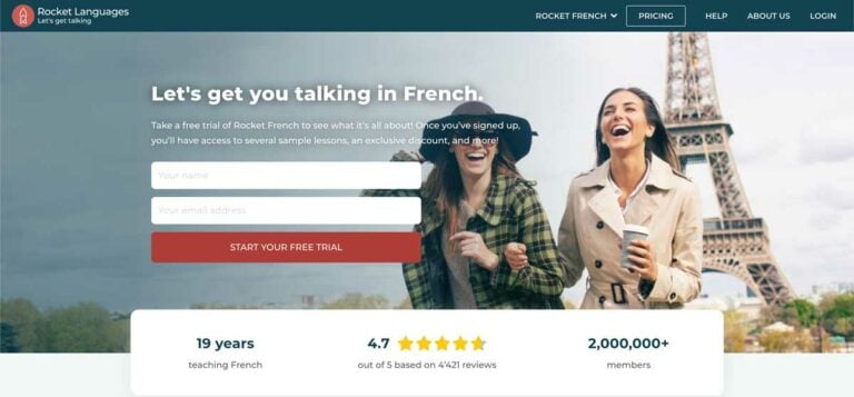 Screenshot of the Rocket French homepage