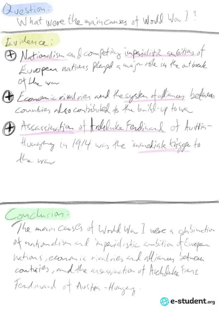 An example note using the Question, Evidence, Conclusion (QEC) method