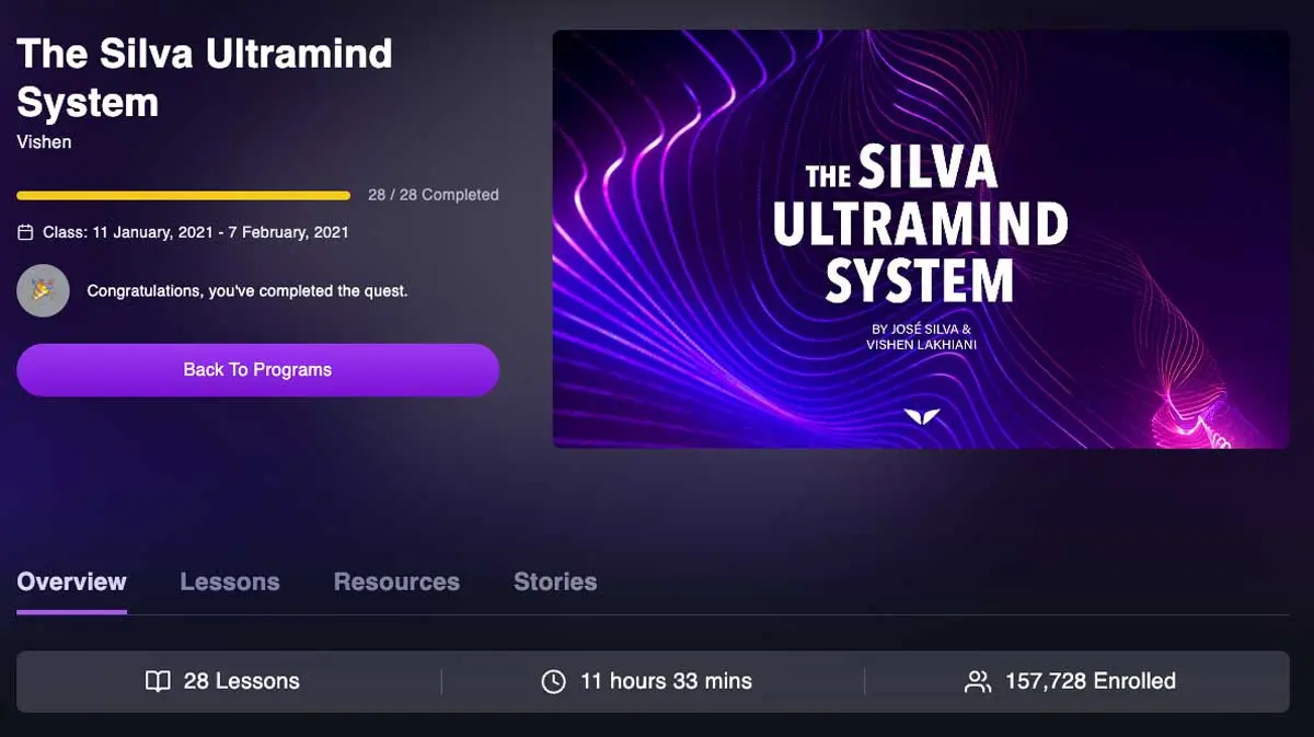 Curriculum overview of the Silva Ultramind System quest