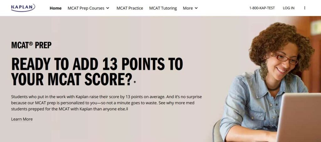 Screenshot of the Kaplan MCAT page.
