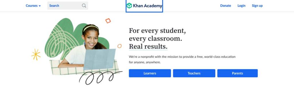 Screenshot of the Khan Academy website