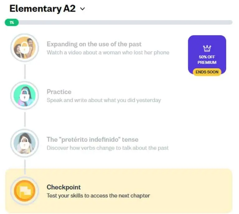 The Busuu Spanish dashboard