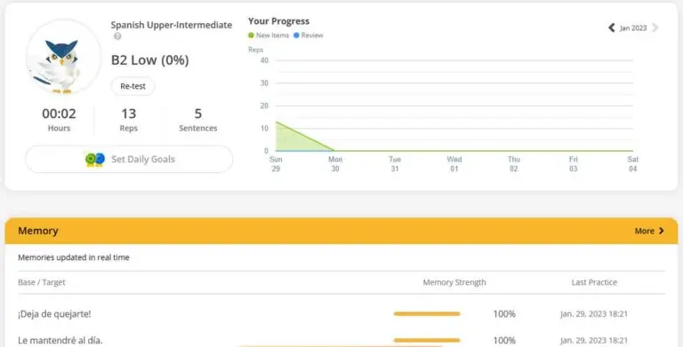 Dashboard in Glossika Spanish