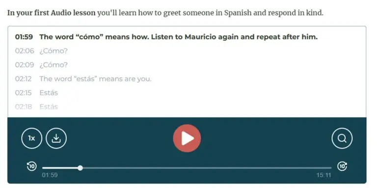 An example Rocket Spanish audio lesson with captioning