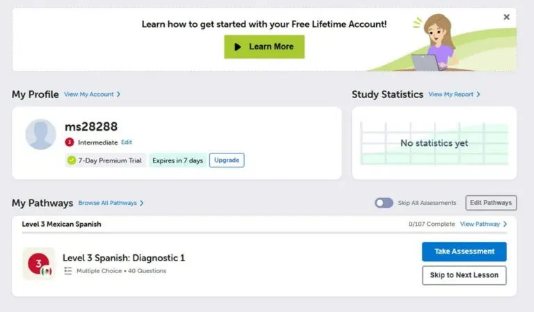 The dashboard in SpanishPod101