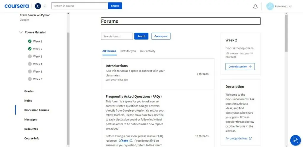 The forums in the Google IT Automation with Python Professional Certificate on Coursera