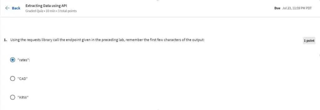 IBM Data Engineering - Extracting data with API quiz