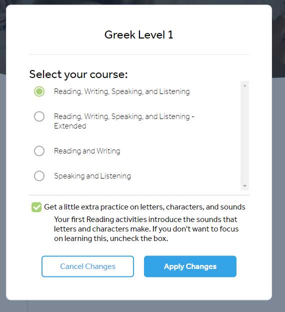 Rosetta Stone Greek course options