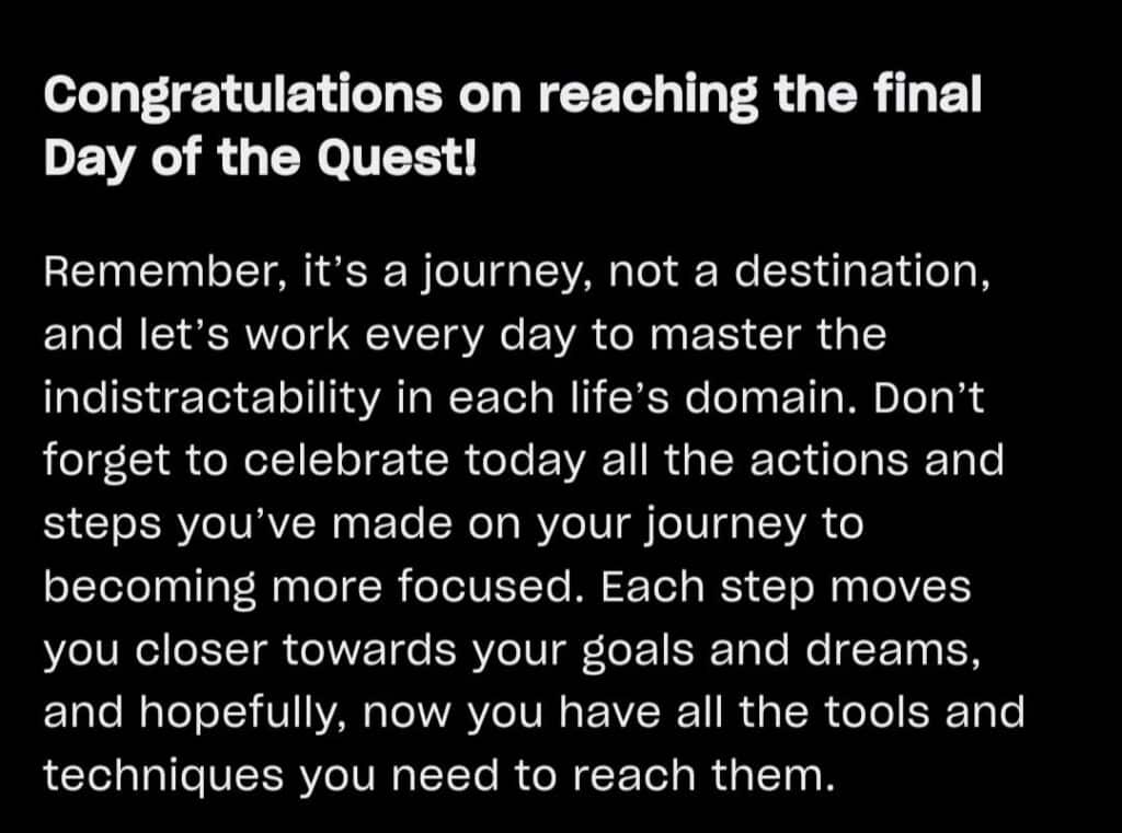 Ending message of the quest