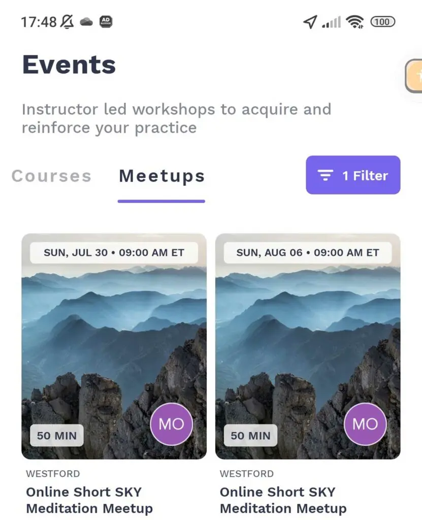 Events in the Art of Living app