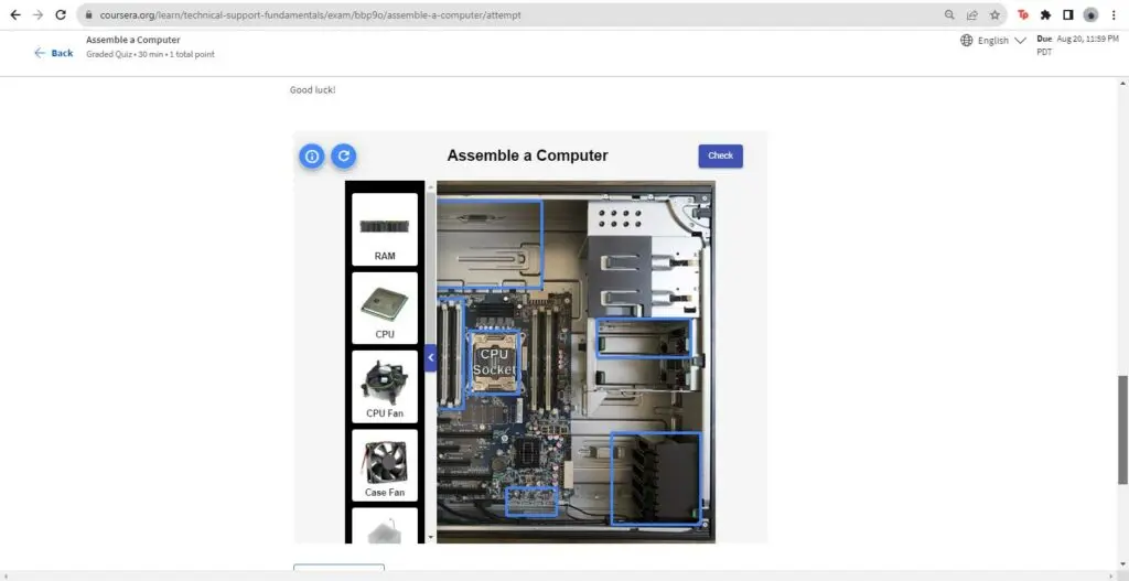 Example of a graded quiz in the Google IT Support Professional Certificate course