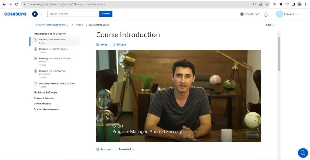 A video lecture in the fifth course