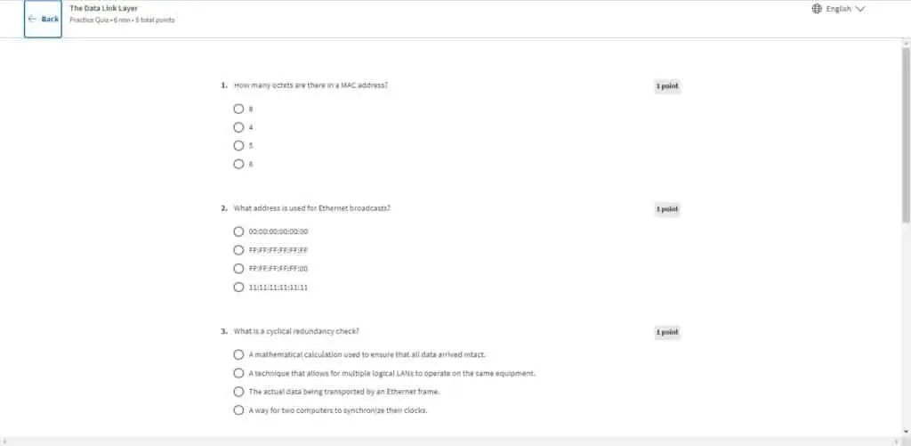 Example quiz in a Google IT Support Professional Certificate course