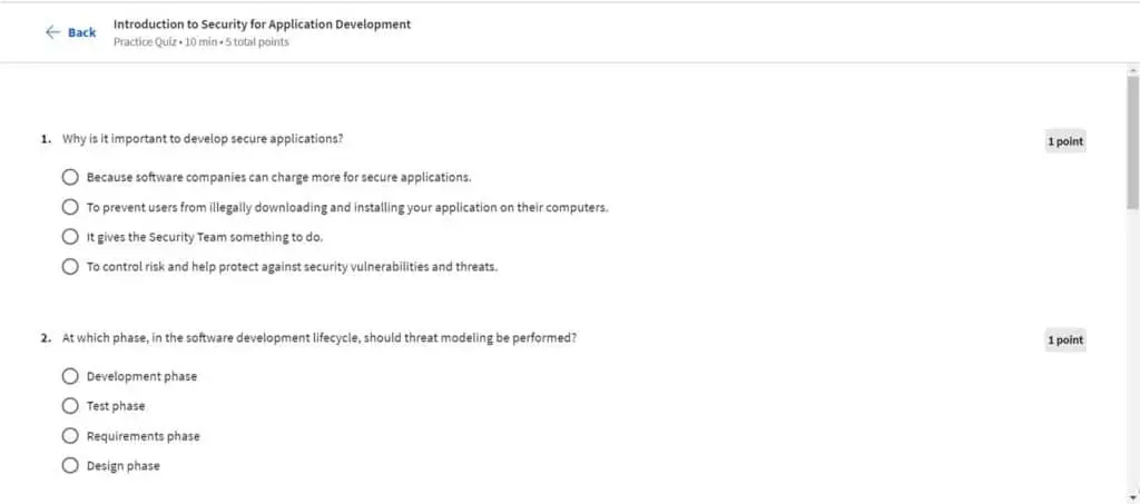 Quiz on secure application development