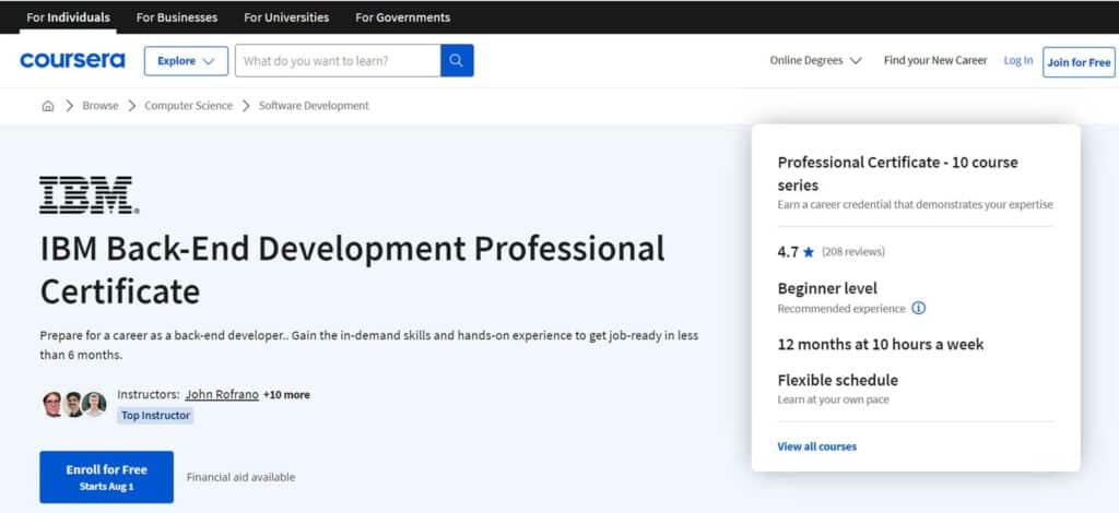 Screenshot from course 1 of the IBM Back-End Development Professional Certificate on Coursera