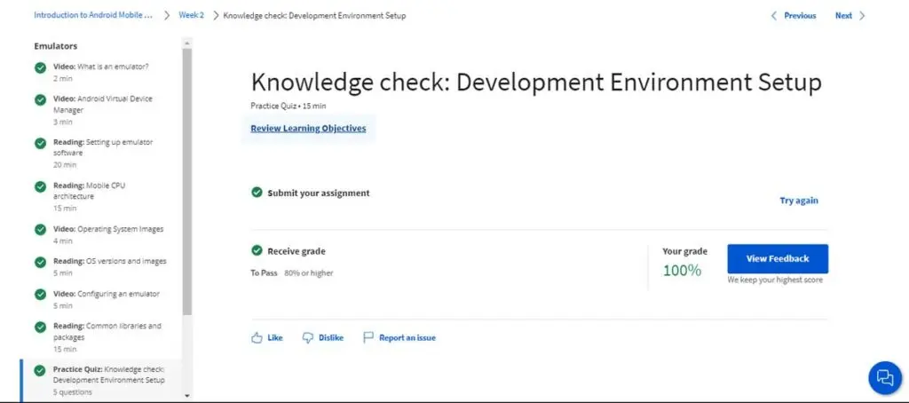 Example quiz from the Meta Android Developer Professional Certificate on Coursera