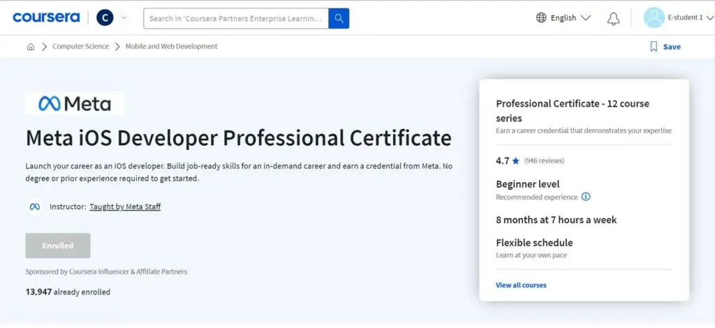 The Meta iOS Developer Professional Certificate on Coursera