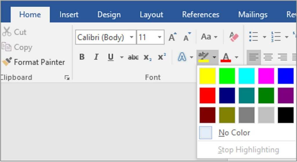 Highlighting in Microsoft Word