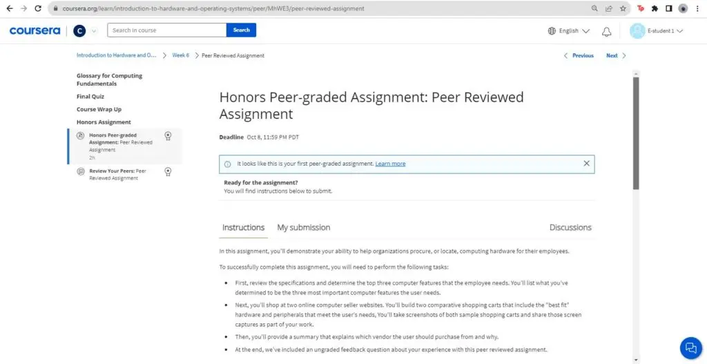 image of an example peer-graded assignment on sourcing computer hardware