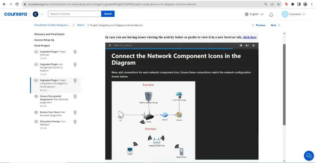 image from an interactive exercise on network setup