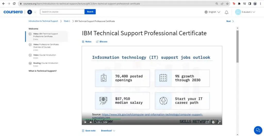 Video lecture explaining possible IT support career paths