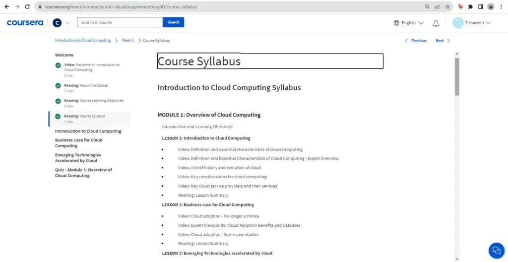 image displaying an example course syllabus