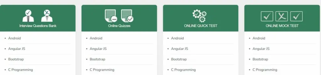 A selection of quizzes and tests on Tutorialspoint