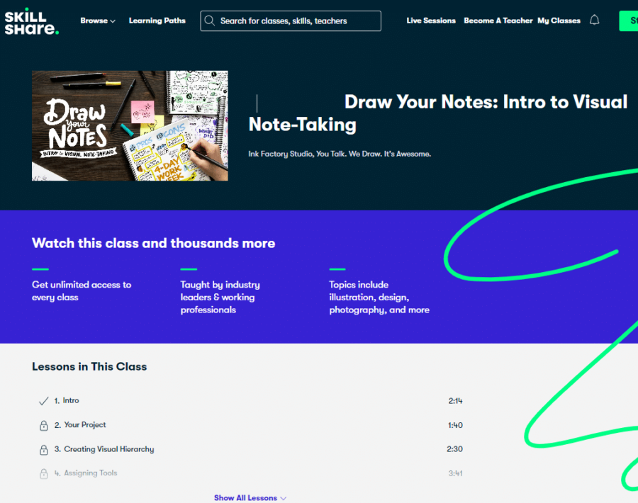 Course: 'Draw Your Notes: Intro to Visual Note-Taking' by Ink Factory on Skillshare