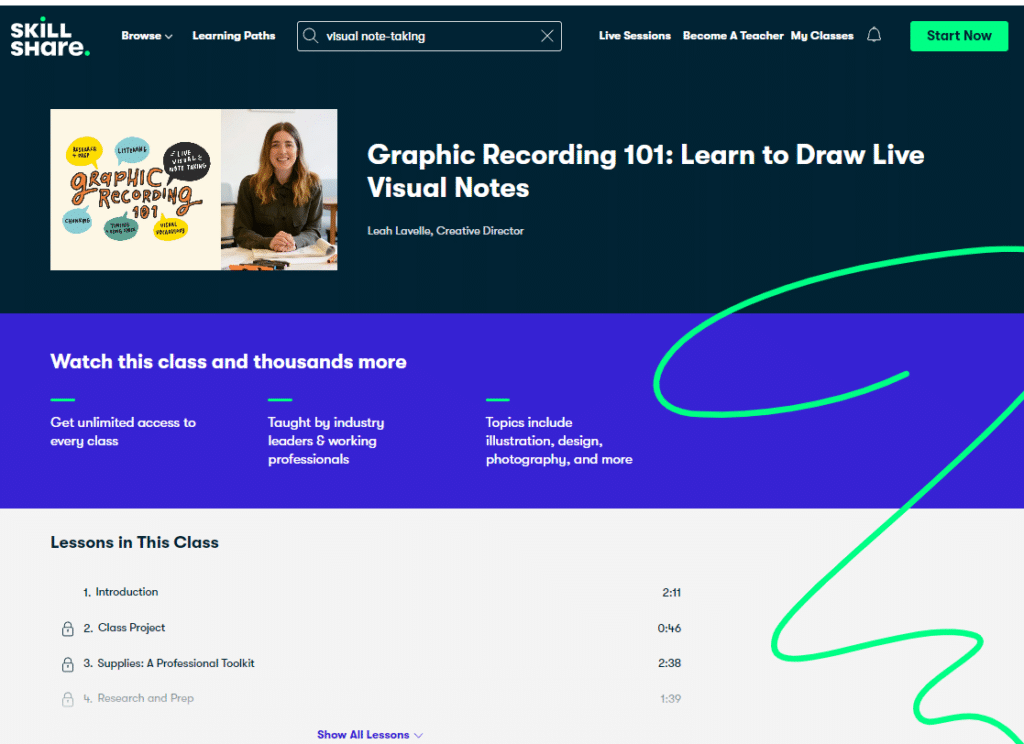 Course: 'Graphic Recording 101: Learn to Draw Live Visual Notes' on Skillshare