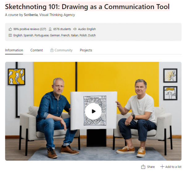 Course: 'Sketchnoting 101: Drawing as a Communication Tool' by Scriberia on Domestika