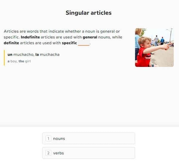 An example of a grammar-focused lesson on singular articles