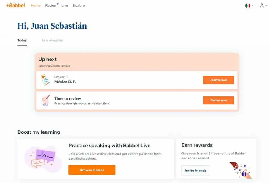 Visual representation of the Babbel Spanish dashboard