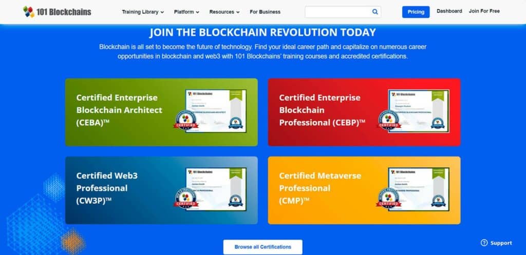 Certifications from 101 Blockchains for Career Readiness