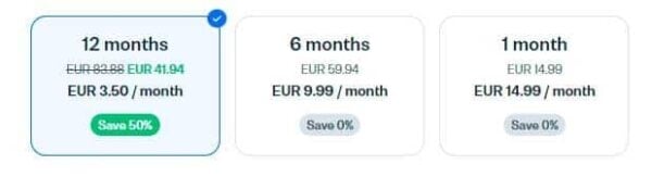 Busuu Spanish subscription plans available for 12, 6, or 1 month