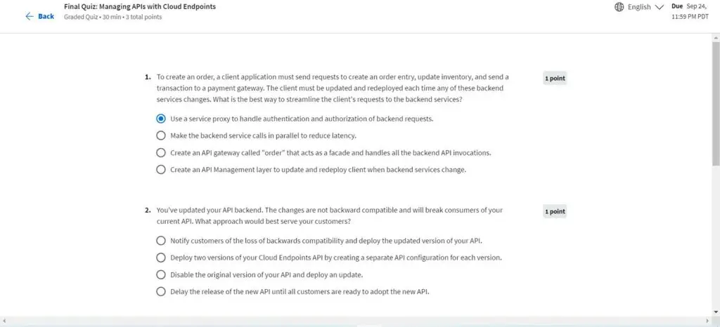 Course 4: Final Quiz - API Management with Cloud Endpoints