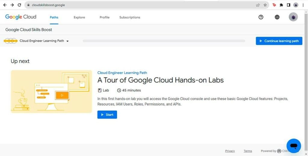 Google Cloud website Learning Path for Associate Cloud Engineer Certification preparation
