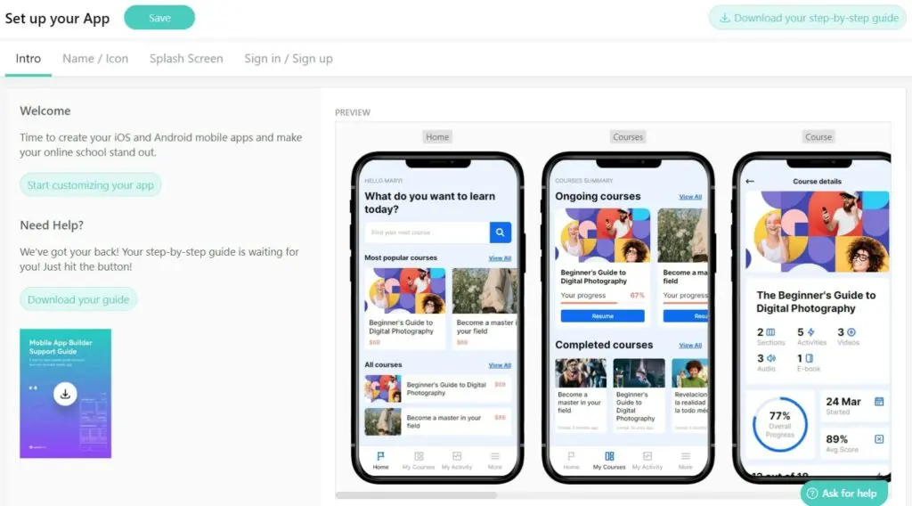 LearnWorlds Course App Creation Page