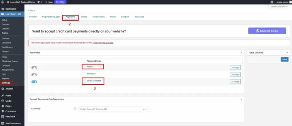 PayPal and Stripe integration, with WooCommerce and Cartflows recommended for enhanced e-commerce capabilities