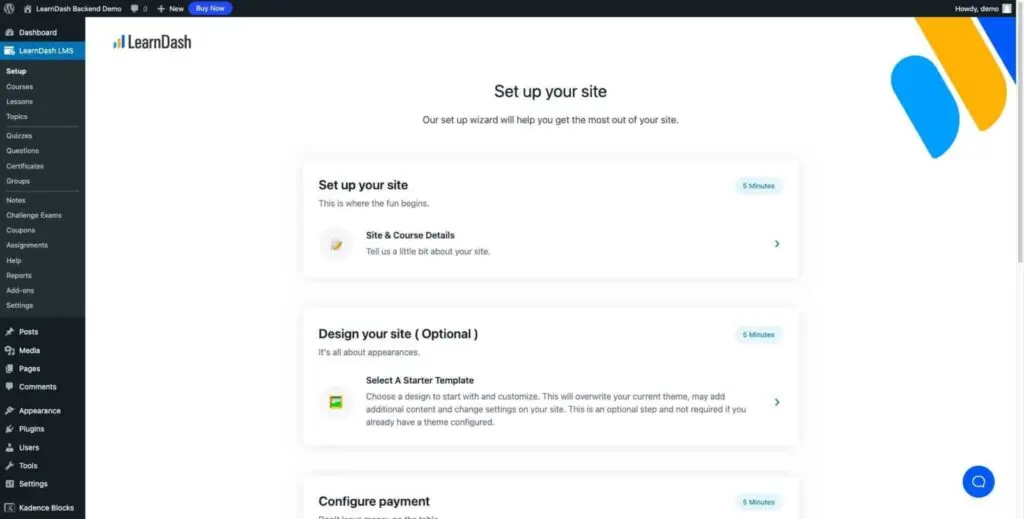 LearnDash activation initiates a friendly setup guide for effective configuration